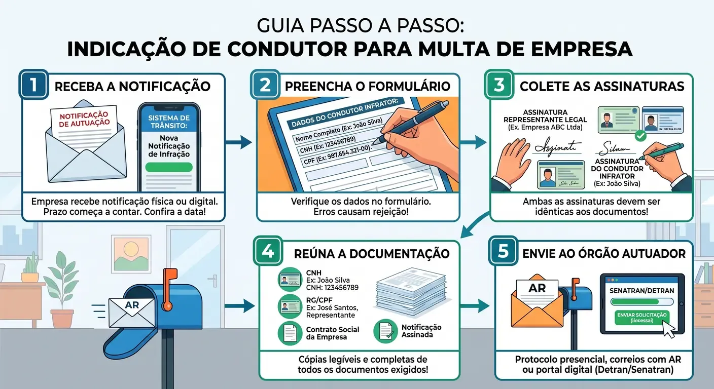 Guia passo a passo: como indicar condutor para multa de veículo da empresa.